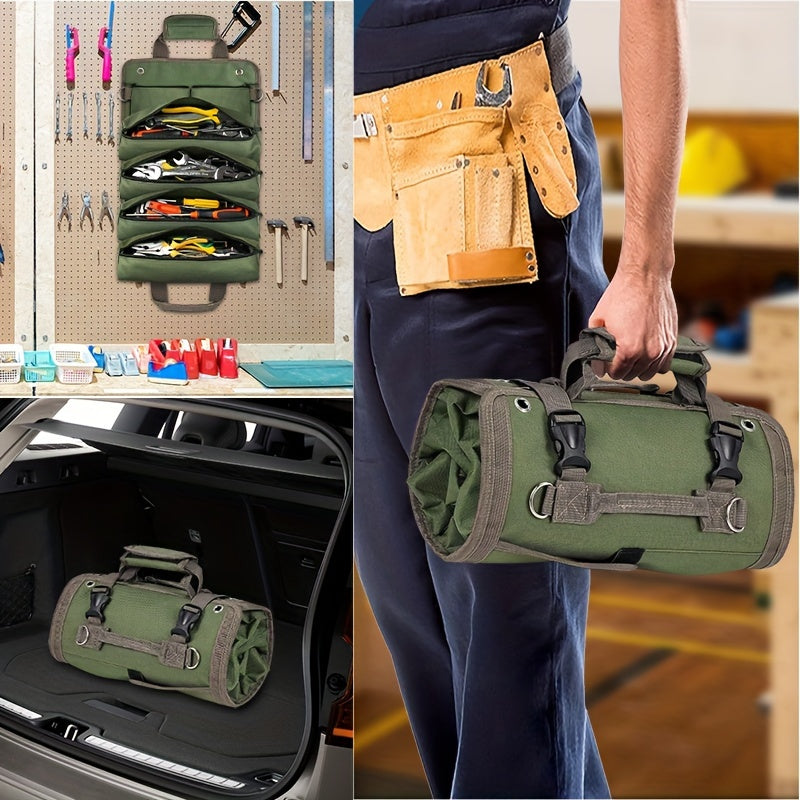 2 Detachable Zipper Pouch Heavy Duty Tool Bag Roll Up, Portable Tool Storage Box, Compact Small Carrier Bag For Electrician Mechanic, Father Day Dad Gifts