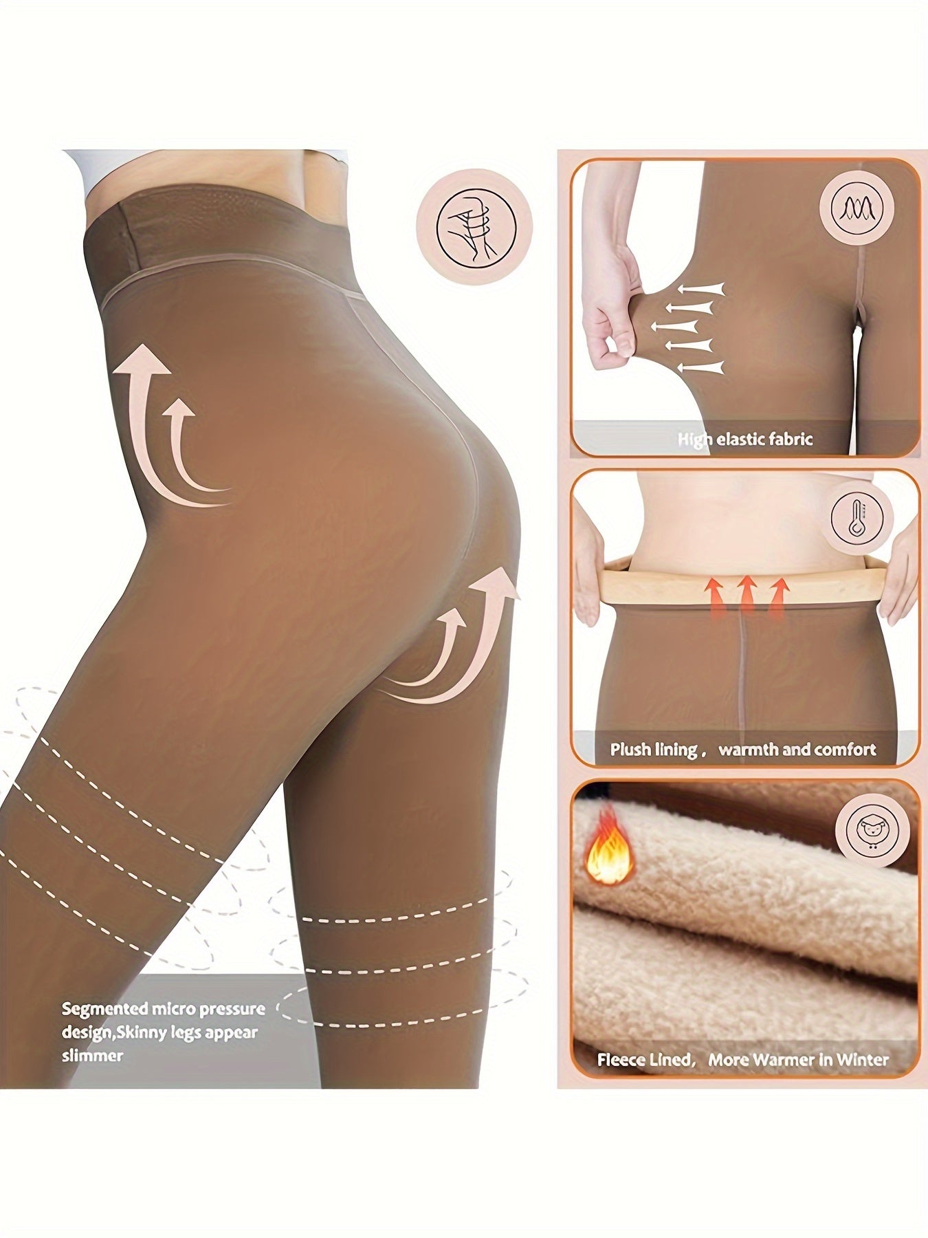 1pc Fleece Lined Leggings, Women's Winter Warm Pantyhose, Soft Stretch, Comfortable, Fashionable Slimming, High Waist Design, Can Be Perfectly Matched With Short Skirts, Boots, High Heels, Etc.