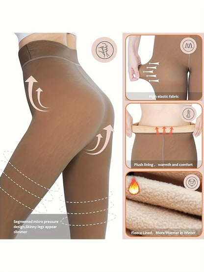 1pc Fleece Lined Leggings, Women's Winter Warm Pantyhose, Soft Stretch, Comfortable, Fashionable Slimming, High Waist Design, Can Be Perfectly Matched With Short Skirts, Boots, High Heels, Etc.