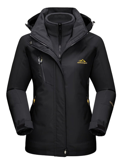3-in-1 Wasserdichter Wintermantel, Fleece-Futter, Zweiteiliger Anzug, Kapuzen-Ski- & Wandermantel