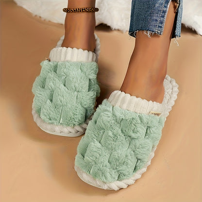 Cozy Plaid Fleece Slippers for Women - Soft, Warm, Non-Slip Indoor Shoes with Thick EVA Sole, Perfect for Winter Home Comfort, Casual Slippers | Plaid Pattern Slippers | Soft Fabric Upper