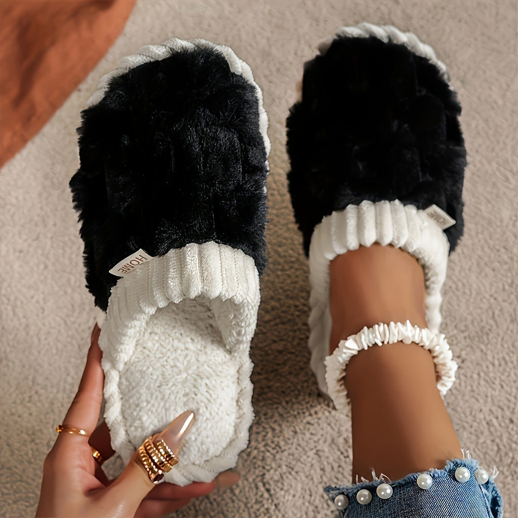 Cozy Plaid Fleece Slippers for Women - Soft, Warm, Non-Slip Indoor Shoes with Thick EVA Sole, Perfect for Winter Home Comfort, Casual Slippers | Plaid Pattern Slippers | Soft Fabric Upper