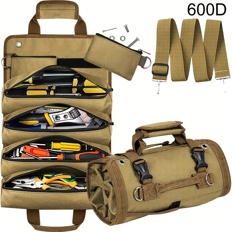 2 Detachable Zipper Pouch Heavy Duty Tool Bag Roll Up, Portable Tool Storage Box, Compact Small Carrier Bag For Electrician Mechanic, Father Day Dad Gifts