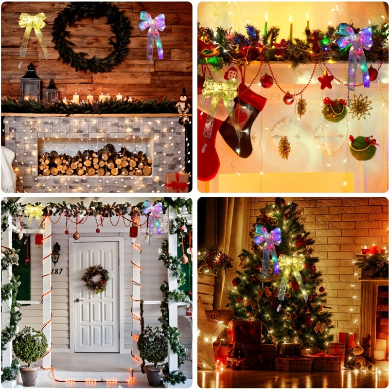 16.4ft Christmas Ribbon Fairy Lights Golden Christmas Lights Lighted Ribbon Garland for Christmas Tree Golden Garland Christmas Decorations Indoor Party Decorations, Ornaments Bow Tie Packaging Foldable Crafts Wedding Christm
