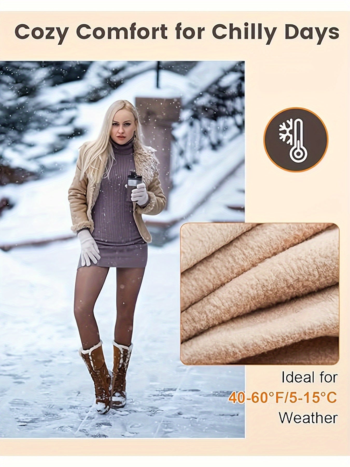 1pc Fleece Lined Leggings, Women's Winter Warm Pantyhose, Soft Stretch, Comfortable, Fashionable Slimming, High Waist Design, Can Be Perfectly Matched With Short Skirts, Boots, High Heels, Etc.