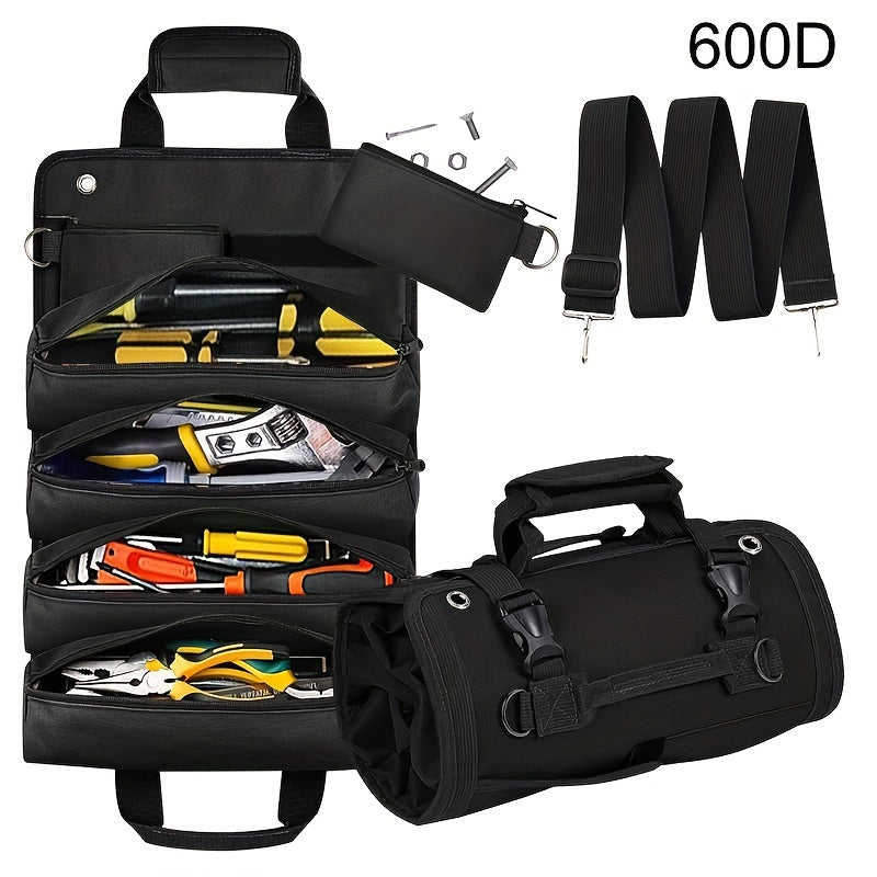 2 Detachable Zipper Pouch Heavy Duty Tool Bag Roll Up, Portable Tool Storage Box, Compact Small Carrier Bag For Electrician Mechanic, Father Day Dad Gifts