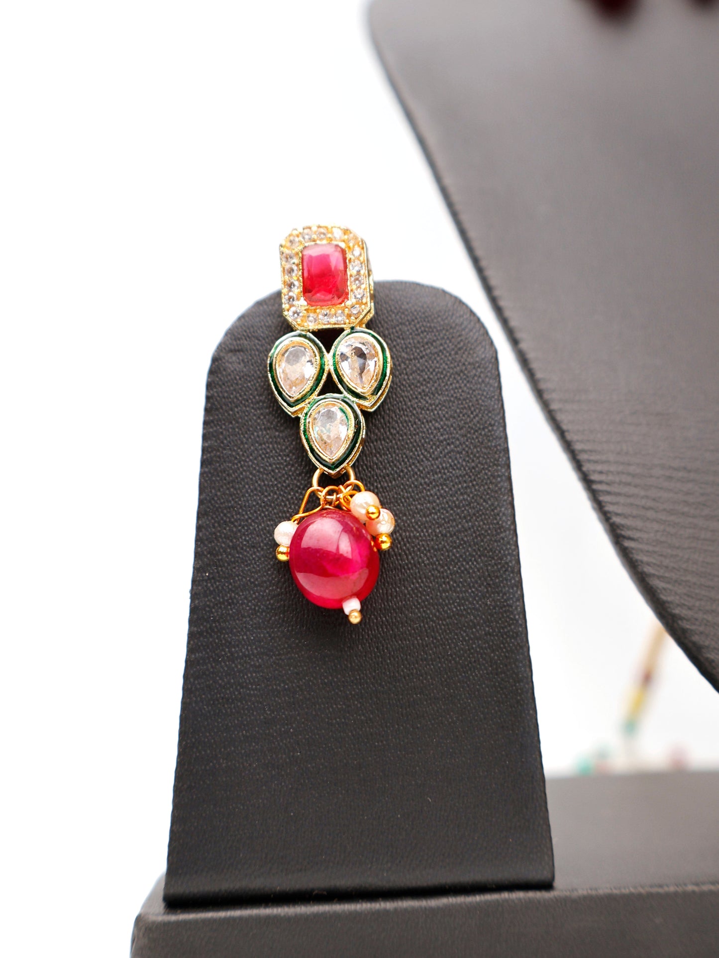 Polki and Garnet Gemstone Choker Necklace with Earrings