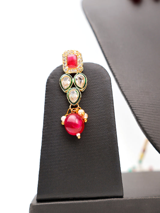 Polki and Garnet Gemstone Choker Necklace with Earrings