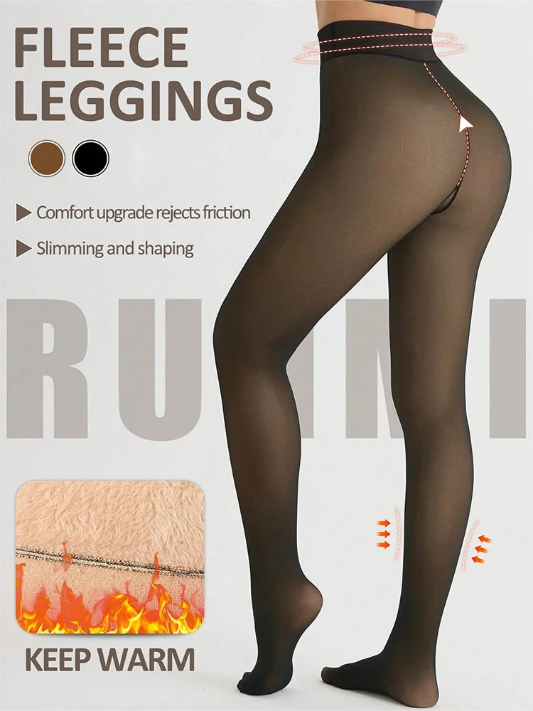 Women Fleece Lined Leggings Winter Thermal Sheer Tights Feeted Pantyhose Fake Translucent Thick Warm Booty Lifting Leggings New