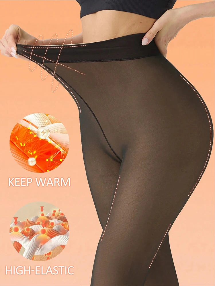Women Fleece Lined Leggings Winter Thermal Sheer Tights Feeted Pantyhose Fake Translucent Thick Warm Booty Lifting Leggings New