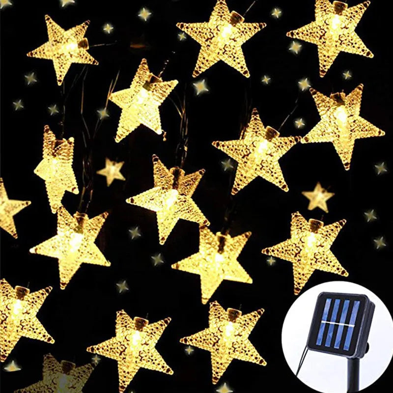 Solar Star String Lights Outdoor Waterproof LED Solar Powered Fairy Lights For Christmas Patio Garden Yard Porch Wedding Decor