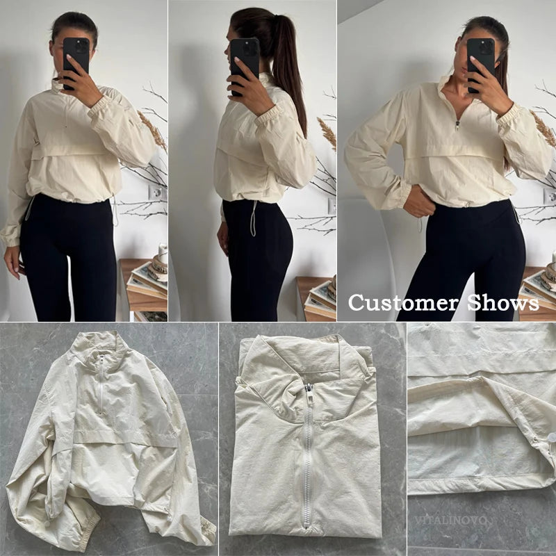 VITALINOVO Women's Athletic Jacket Lightweight Quarter Zip Pullover For Golf Hiking Running Windbreaker UPF50+ Waterproof Jacket