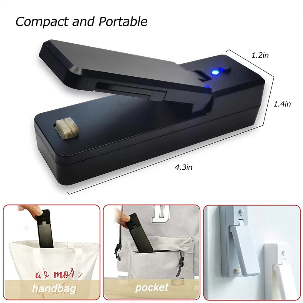 Mini Bag Sealer 2 in 1 Rechargeable Portable Bag Vacuum Heat Sealer&Cutter for Plastic Snack PVC Bags Outdoor Picnic Campaign