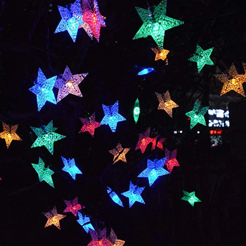 Solar Star String Lights Outdoor Waterproof LED Solar Powered Fairy Lights For Christmas Patio Garden Yard Porch Wedding Decor