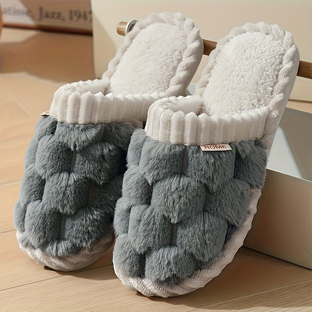 Cozy Plaid Fleece Slippers for Women - Soft, Warm, Non-Slip Indoor Shoes with Thick EVA Sole, Perfect for Winter Home Comfort, Casual Slippers | Plaid Pattern Slippers | Soft Fabric Upper