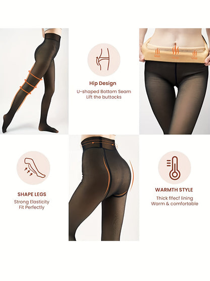 1pc Fleece Lined Leggings, Women's Winter Warm Pantyhose, Soft Stretch, Comfortable, Fashionable Slimming, High Waist Design, Can Be Perfectly Matched With Short Skirts, Boots, High Heels, Etc.