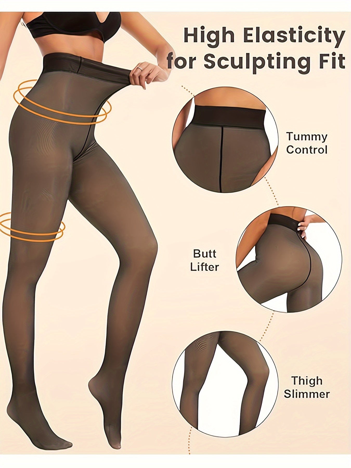 1pc Fleece Lined Leggings, Women's Winter Warm Pantyhose, Soft Stretch, Comfortable, Fashionable Slimming, High Waist Design, Can Be Perfectly Matched With Short Skirts, Boots, High Heels, Etc.