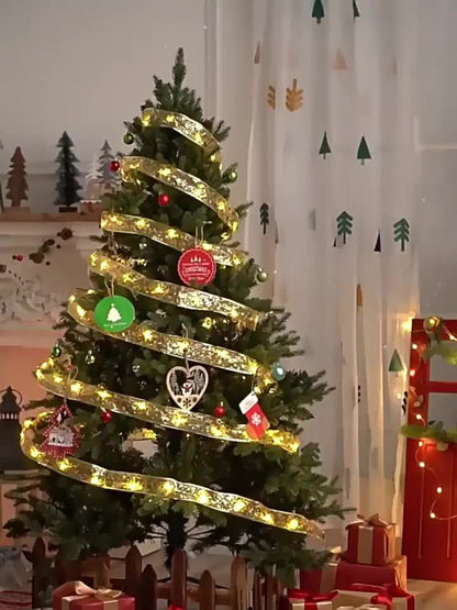 16.4ft Christmas Ribbon Fairy Lights Golden Christmas Lights Lighted Ribbon Garland for Christmas Tree Golden Garland Christmas Decorations Indoor Party Decorations, Ornaments Bow Tie Packaging Foldable Crafts Wedding Christm