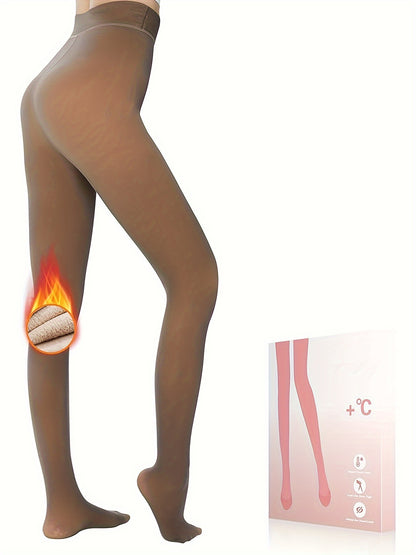 1pc Fleece Lined Leggings, Women's Winter Warm Pantyhose, Soft Stretch, Comfortable, Fashionable Slimming, High Waist Design, Can Be Perfectly Matched With Short Skirts, Boots, High Heels, Etc.
