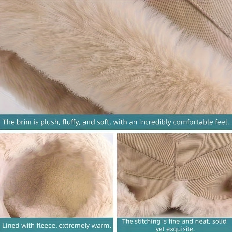 Winter Thermal Bucket Hat, Faux Fur Plush Thickened Ear Protection Fisherman Warmer Hat For Women Xmas Gift