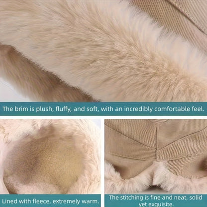 Winter Thermal Bucket Hat, Faux Fur Plush Thickened Ear Protection Fisherman Warmer Hat For Women Xmas Gift