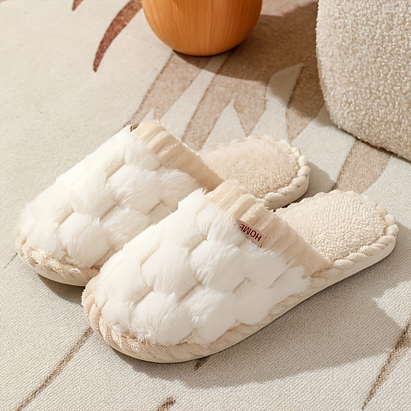 Cozy Plaid Fleece Slippers for Women - Soft, Warm, Non-Slip Indoor Shoes with Thick EVA Sole, Perfect for Winter Home Comfort, Casual Slippers | Plaid Pattern Slippers | Soft Fabric Upper
