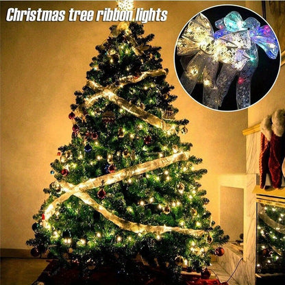 16.4ft Christmas Ribbon Fairy Lights Golden Christmas Lights Lighted Ribbon Garland for Christmas Tree Golden Garland Christmas Decorations Indoor Party Decorations, Ornaments Bow Tie Packaging Foldable Crafts Wedding Christm