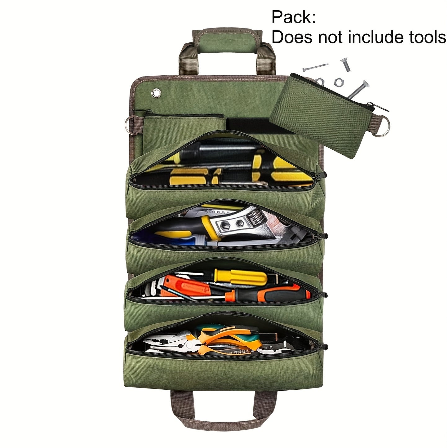 2 Detachable Zipper Pouch Heavy Duty Tool Bag Roll Up, Portable Tool Storage Box, Compact Small Carrier Bag For Electrician Mechanic, Father Day Dad Gifts