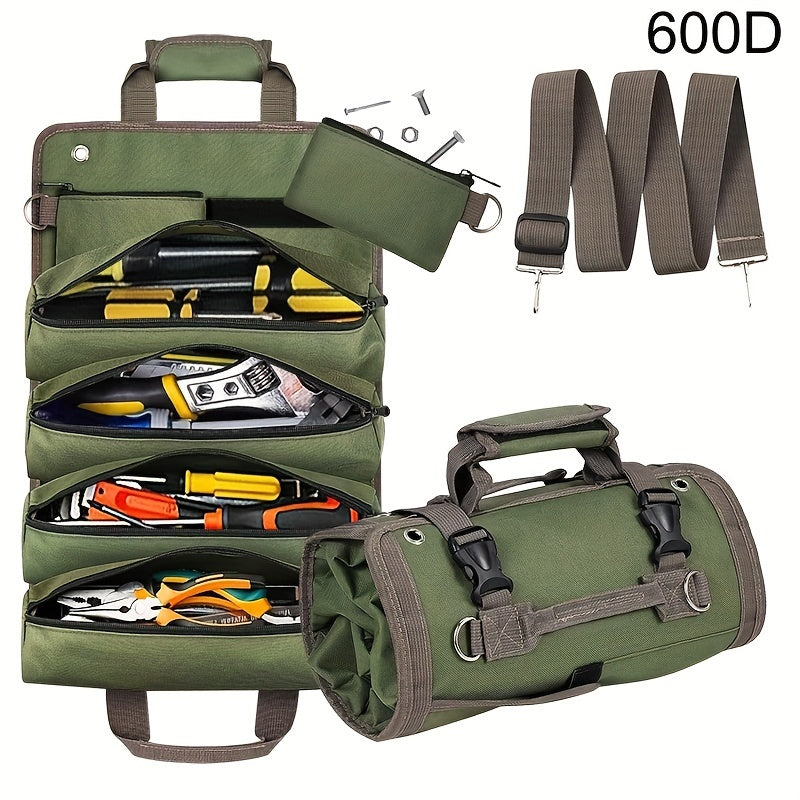 2 Detachable Zipper Pouch Heavy Duty Tool Bag Roll Up, Portable Tool Storage Box, Compact Small Carrier Bag For Electrician Mechanic, Father Day Dad Gifts